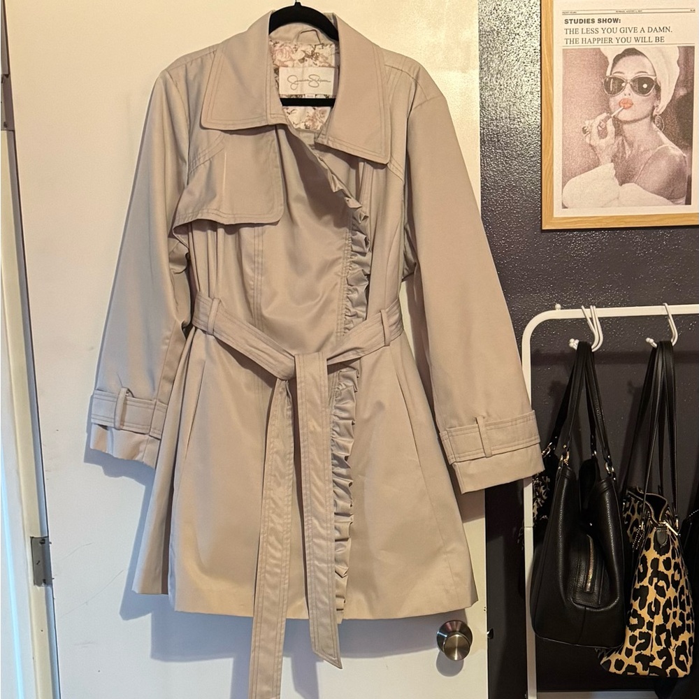 NWOT Jessica Simpson Classic Light Gray Fit & Flare Trench Rain Jacket